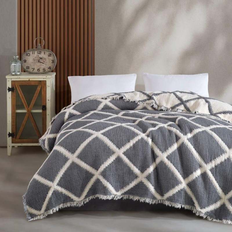 ПОКРИВАЛО МУСЛІНОВЕ 4-х слойне  РОМБ  ANTRACIT