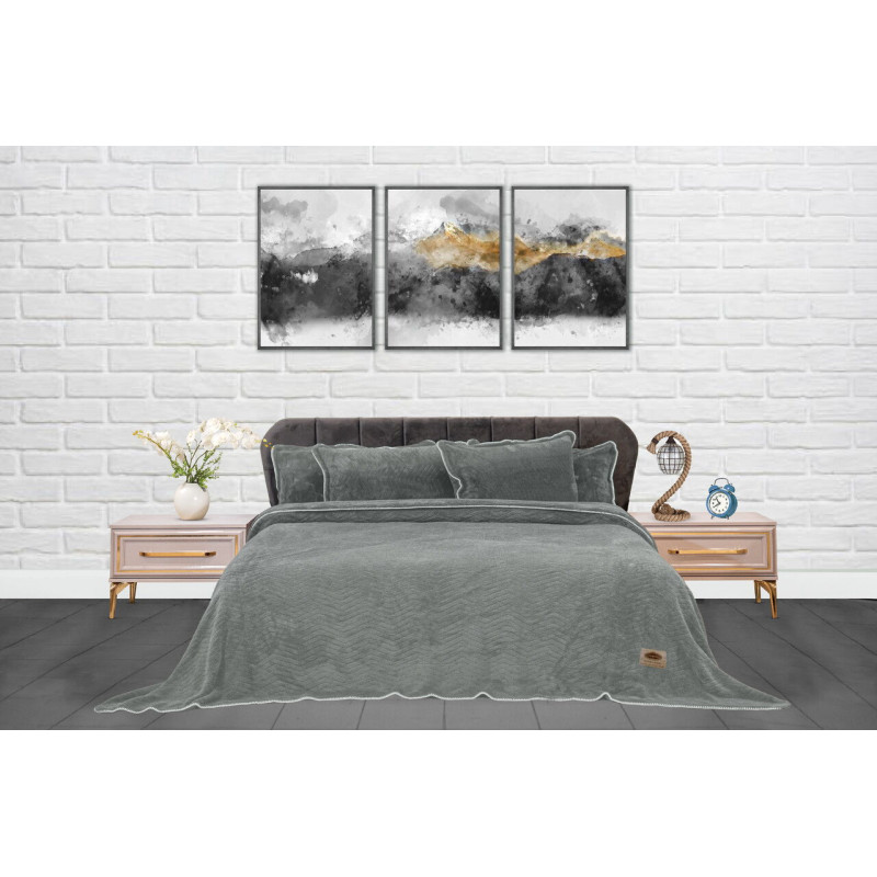 Плед-покривало жакардове Welsoft 220х240 з наволочками 50х70 (TM Zeron) зигзаг темно-сірий, Туреччина