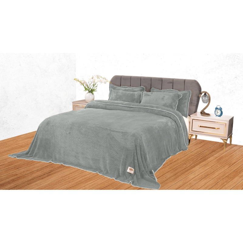 Плед-покривало жакардове Welsoft 220х240 з наволочками 50х70 (TM Zeron) зигзаг темно-сірий, Туреччина