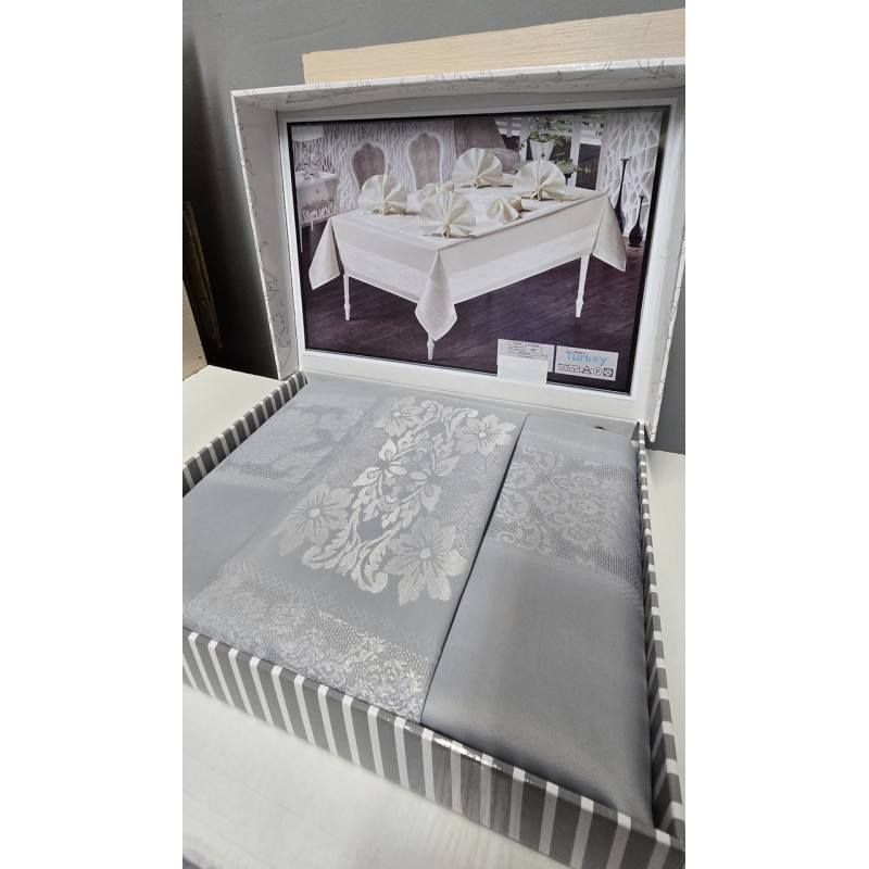 Скатертина TEFLON 160х220 см з 8 серветками, сіра