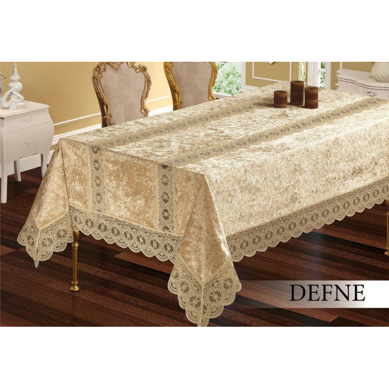Скатертина велюр-жакард прямокутна 160х220 DEFNE Cappuccino, Туреччина