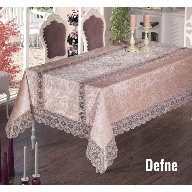 Скатертина велюр-жакард прямокутна 160х220 DEFNE Pudra, Туреччина