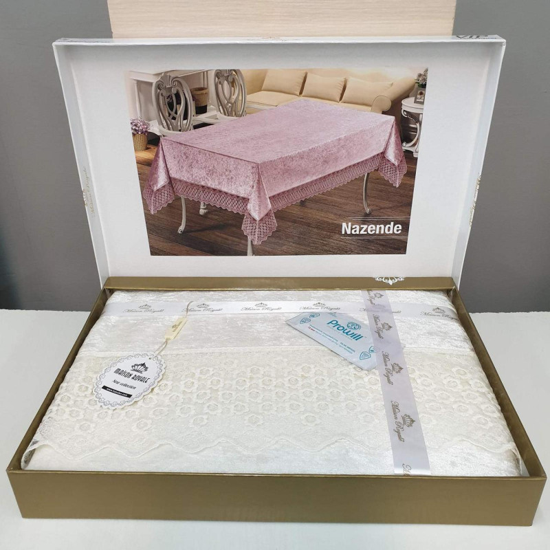 Скатертина велюр-жакард прямокутна 160х220 NAZENDE Crem, Туреччина