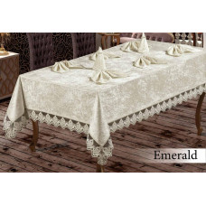 Скатертина велюрова прямокутна 160х220+8 серветок 35*35 Emerald Cream, Туреччина