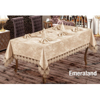 Скатертина велюрова прямокутна 160х220+8 серветок 35*35 Emerald Cappucino, Туреччина