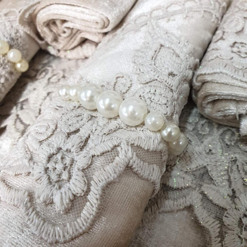 Скатертина велюрова прямокутна 160х220+8 серветок 35*35 Emerald Cappucino, Туреччина