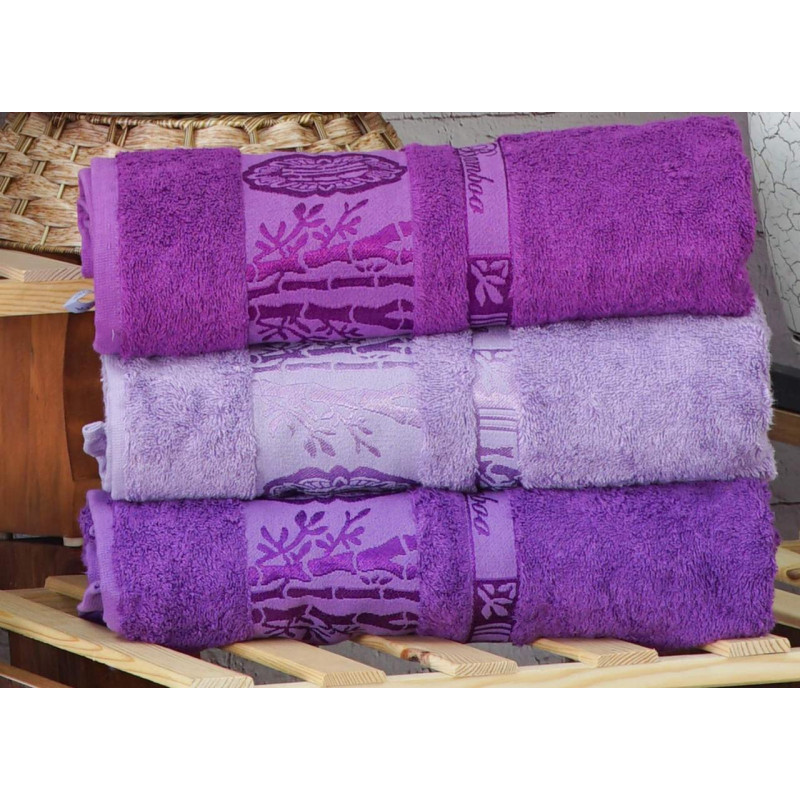 Рушники бамбукові 70х140 (3шт) 530 г/м2 (TM Zeron) Aynali Agac Bamboo Desen, Туреччина