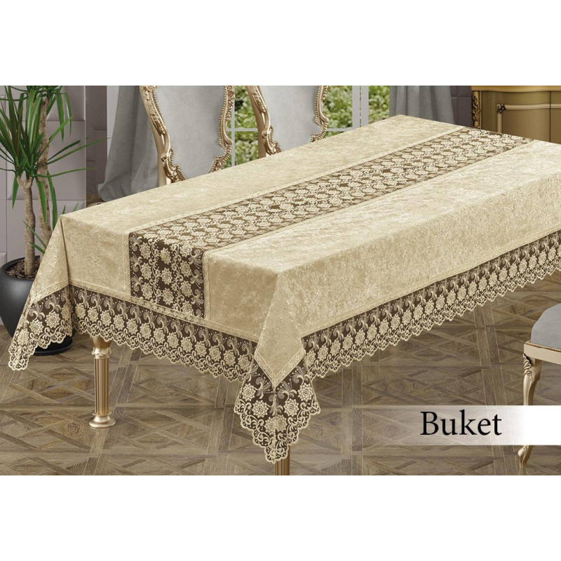 Скатертина велюрова прямокутна Buket 160х220 (TM Zeron) Cappuccino, Туреччина