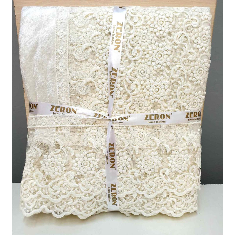 Скатертина велюрова прямокутна Buket 160х220 (TM Zeron) Крем, Туреччина