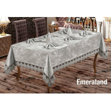 Скатертина велюр-жаккард прямокутна 160х220+8 серветок 35*35 Emerald Cream, Туреччина