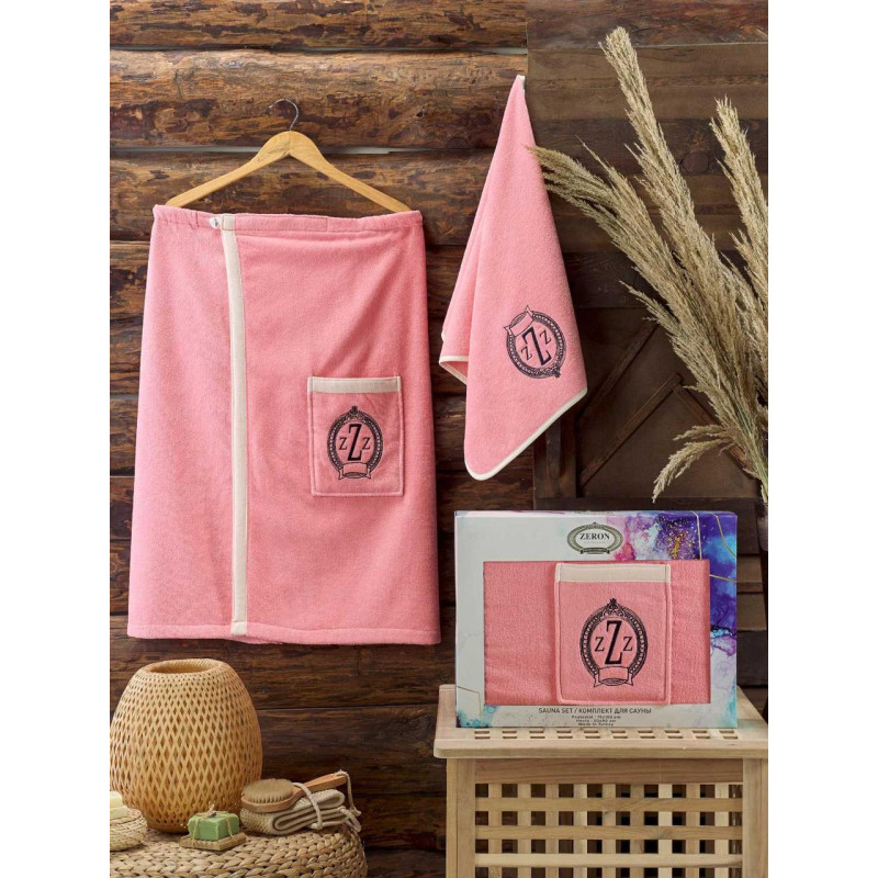 Жіночий набір для сауни махра/велюр 75×150/50×90 PEMBE TM Zeron, Туреччина
