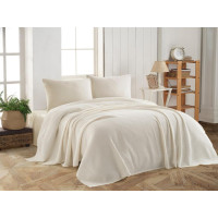 Комплект трикотажної постільної білизни з вафельним покривалом 160х240 Pike (ТМ Modalita) Krem, Туреччина