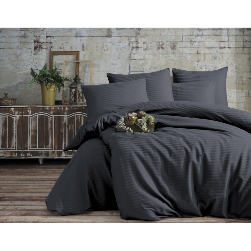 Постельное белье Satin Strip 200х220 (ТМ Perla Vita) АНТРАЦИТ, Турция