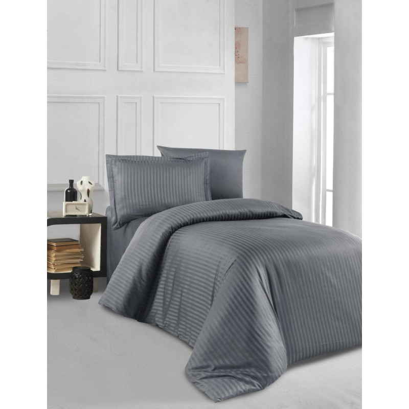 Постельное белье Satin Strip 200х220 (ТМ Perla Vita) АНТРАЦИТ, Турция