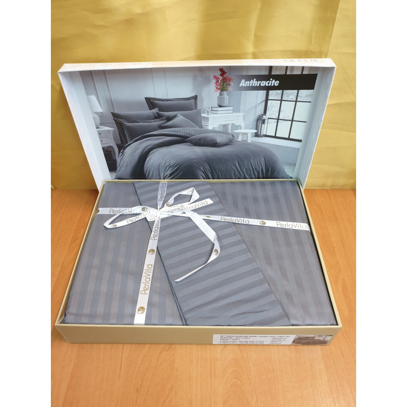 Постельное белье Satin Strip 200х220 (ТМ Perla Vita) АНТРАЦИТ, Турция
