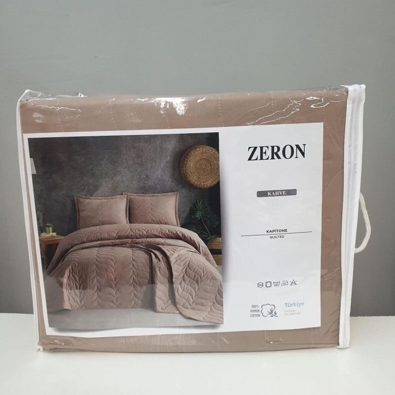 Покривало стьобане 240х260 з наволочками 50х70 (TM Zeron) YAPRAK KAHVE, Туреччина