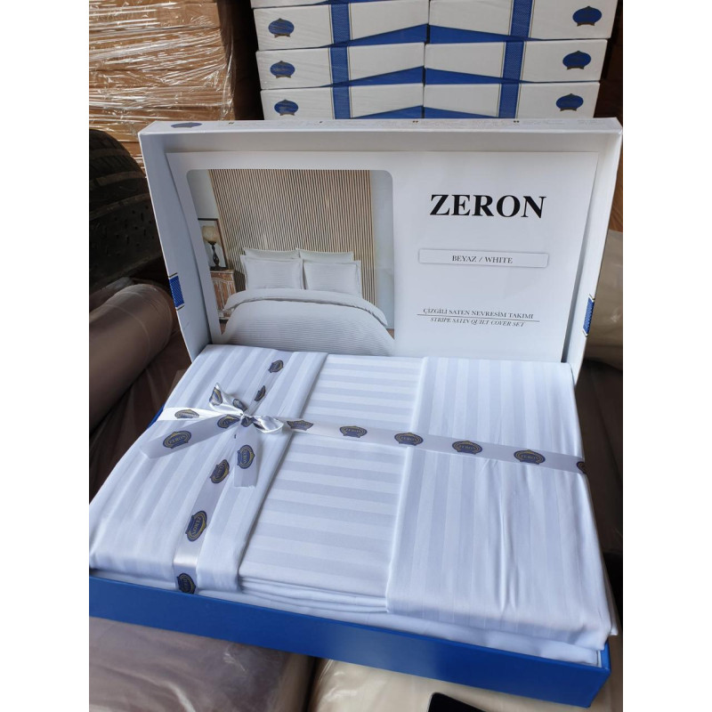 Постільна білизна Satin Strip сімейний 160х220 (ТМ ZERON) BEYAZ, Туреччина