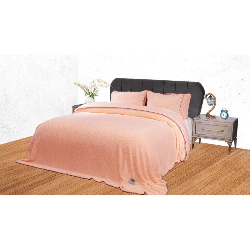 Плед-покривало жакардове Welsoft 220х240 з наволочками 50х70 (TM Zeron) зигзаг персиковий, Туреччина