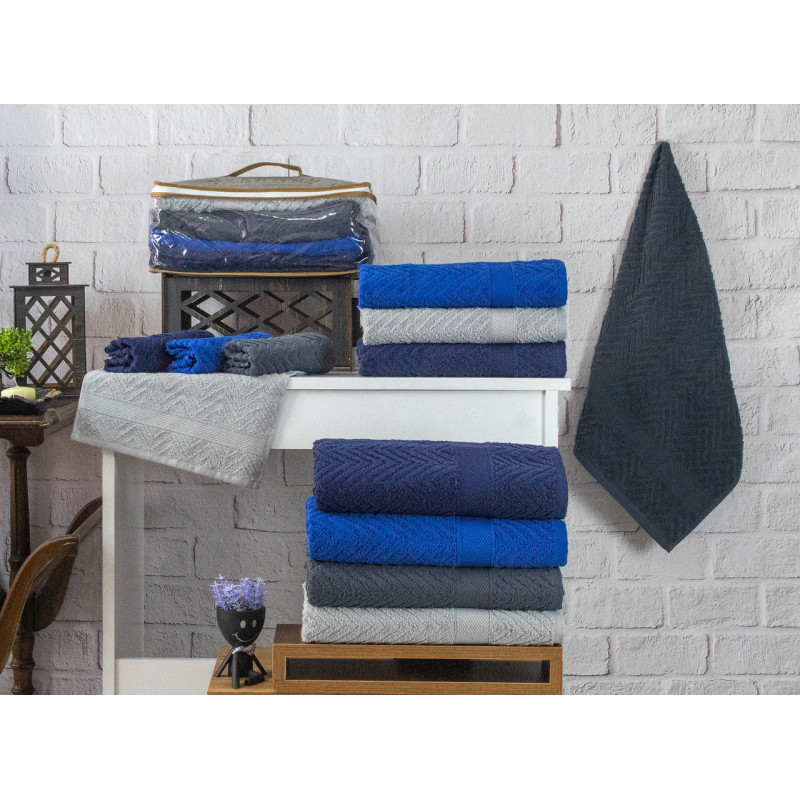 Рушники махрові бавовна 70х140 (4 шт.) 450 г/м2 (TM ZERON) ZIGZAG BORDUR, Туреччина