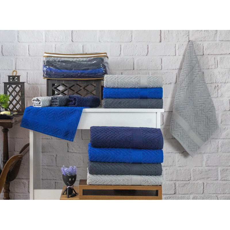 Рушники махрові бавовна 70х140 (4 шт.) 450 г/м2 (TM ZERON) ZIGZAG BORDUR, Туреччина