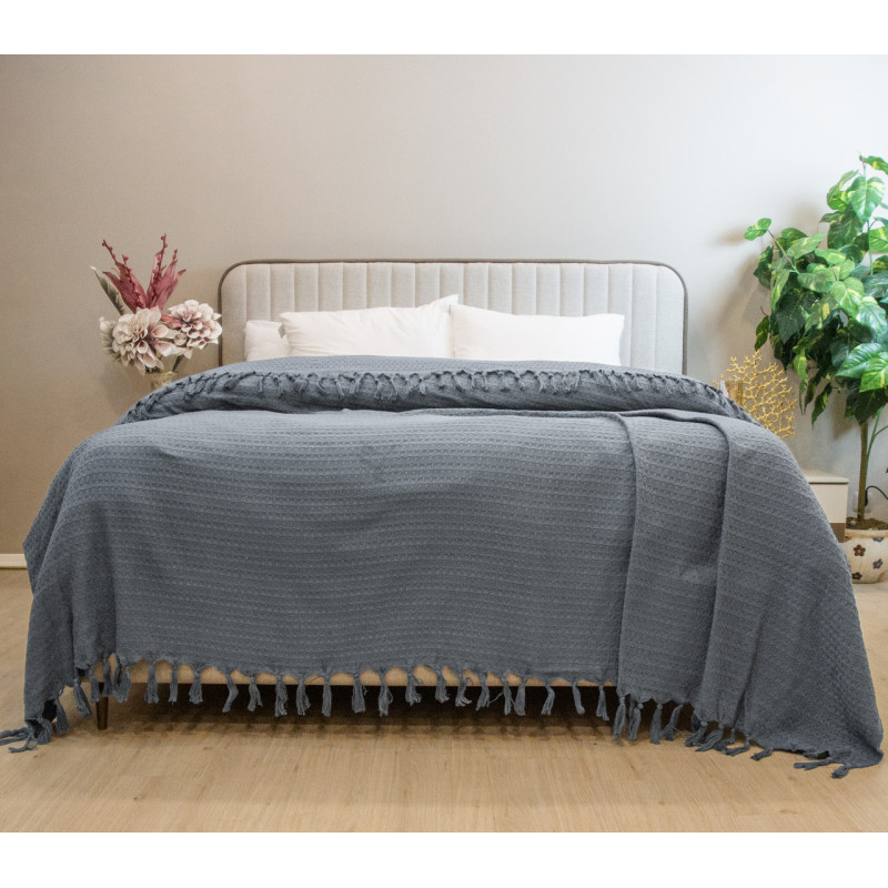 Простирадло-покривало жакардове Pike 400 г/м2 (TM Zeron) 245х270 Antrasit, Туреччина