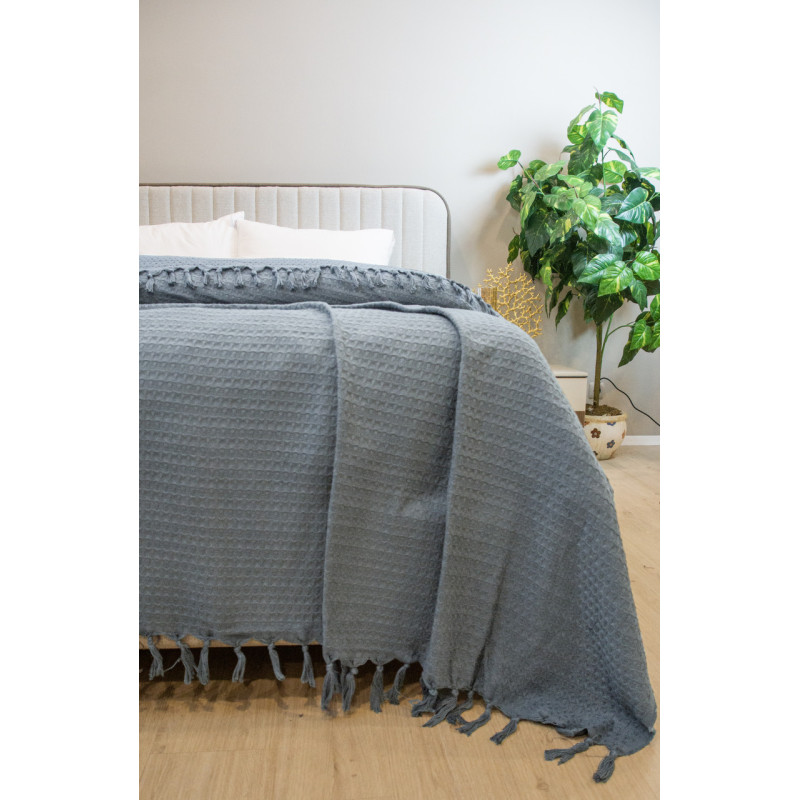 Простирадло-покривало жакардове Pike 400 г/м2 (TM Zeron) 245х270 Antrasit, Туреччина