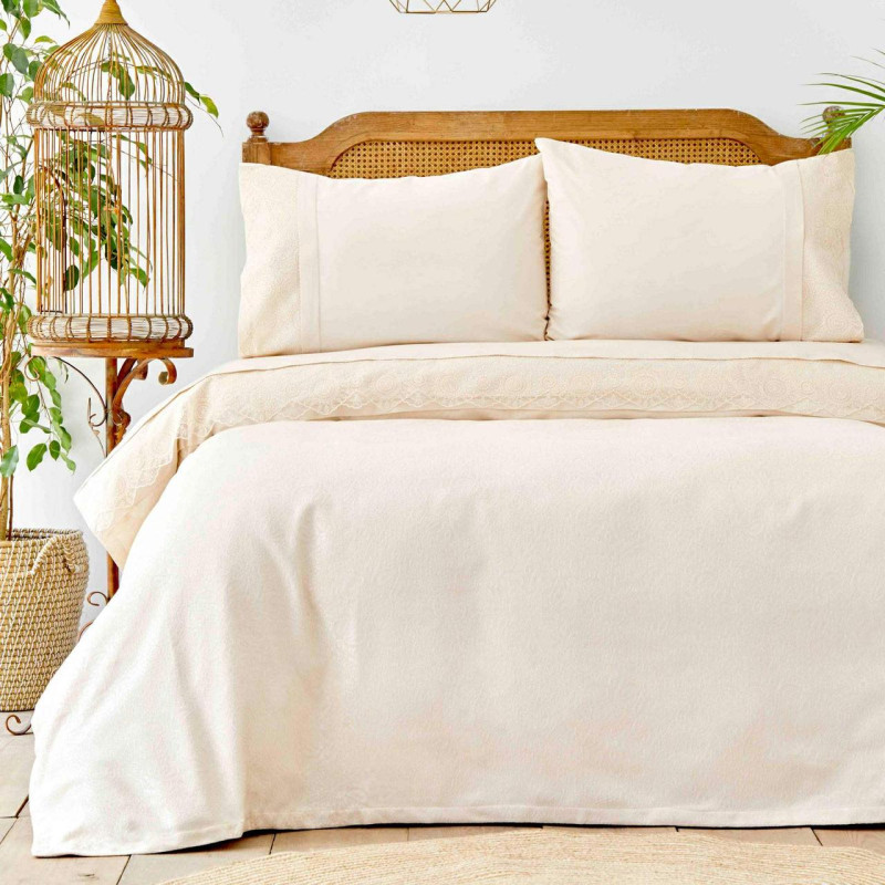 Постельное белье Ранфорс с жаккардовым покрывалом 230х250 (ТМ KARACA HOME) Капучино, Турция