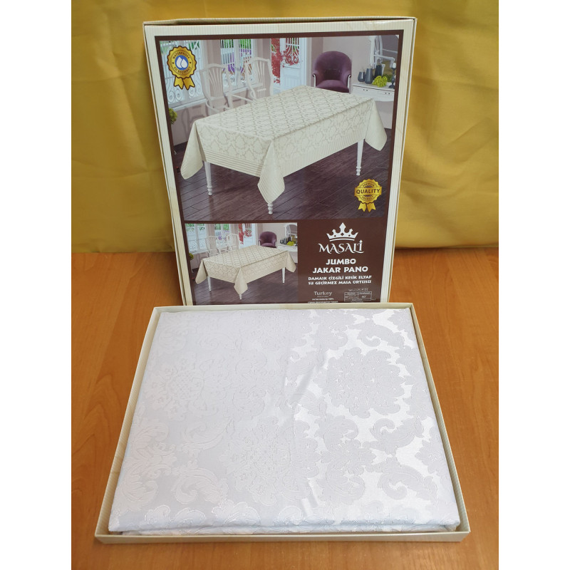 Скатерть тефлоновая  прямоугольная  Masari Damask 160х220  Beyaz, Турция