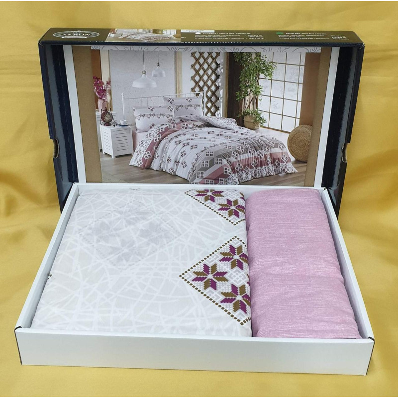 Постільна білизна двоспальне 180x220 Бавовна ZERON EKO модель GEOMETRIK PEMBE