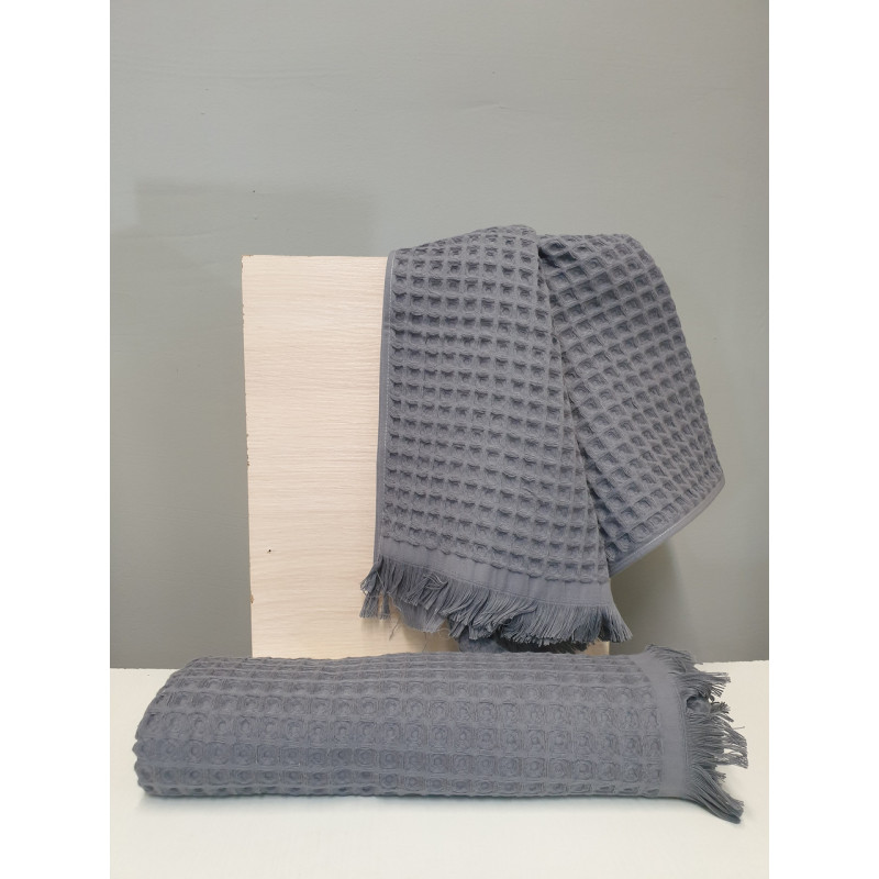 Набір вафельних рушників 50*90 (1 шт.) та 75*150 (1 шт.) щільність 400 г/м2TM ZERON Антрацит