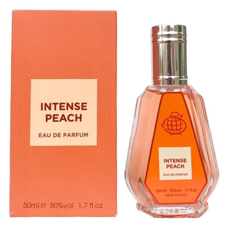Fragrance World Intense Peach W - чуттєвий аромат, наповнений ніжністю персикових нот. Він розкривається яскравими фруктовими акцентами, що дарують енергію та свіжість, а на завершення відчувається легка кремова ванільна основа, яка створює відчуття затиш
