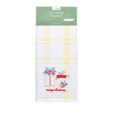 Рушник вафельний Home Line (смужка жовта, з вишивкою подарунки) 45x70см 180066