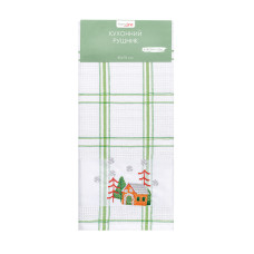 Рушник вафельний Home Line (смужка зелена, з вишивкою ліс) 45x70см 180064