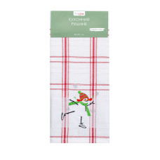 Рушник вафельний Home Line (смужка червона, з вишивкою сніговик) 45x70см 180061