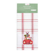 Рушник вафельний Home Line (смужка червона, з вишивкою машина) 45x70см 180060