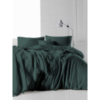Євро комплект постільної білизни Limasso "Snowflake dark green" (зелений) 147905