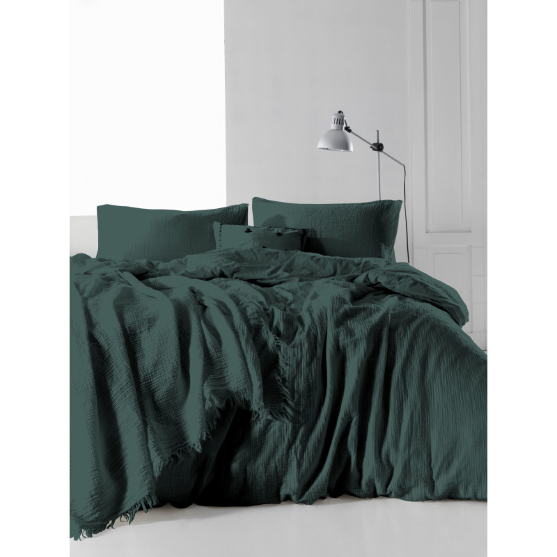 Євро комплект постільної білизни Limasso "Snowflake dark green" (зелений) 147905