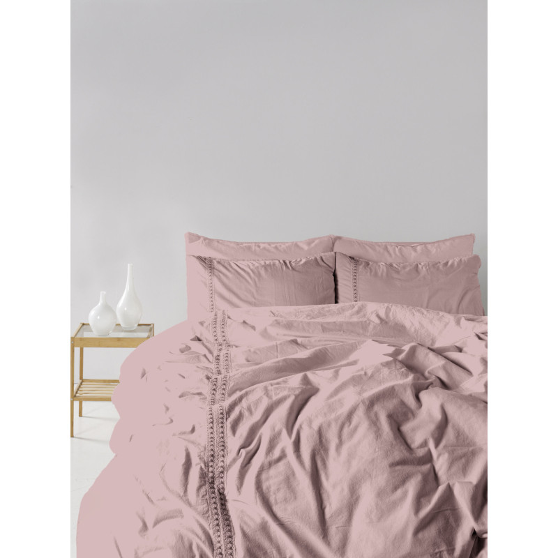 Євро комплект постільної білизни Limasso "Tissue lace palemauve" з мереживом  (ліловий) 147902