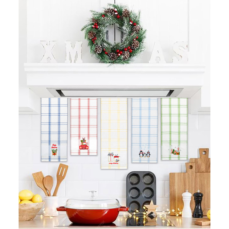 Рушник вафельний Home Line (смужка блакитна, з вишивкою пінгвіни) 45x70см 180062