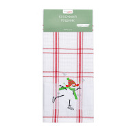 Рушник вафельний Home Line (смужка червона, з вишивкою сніговик) 45x70см 180061