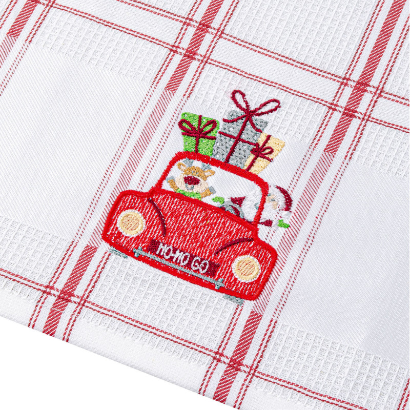 Рушник вафельний Home Line (смужка червона, з вишивкою машина) 45x70см 180060