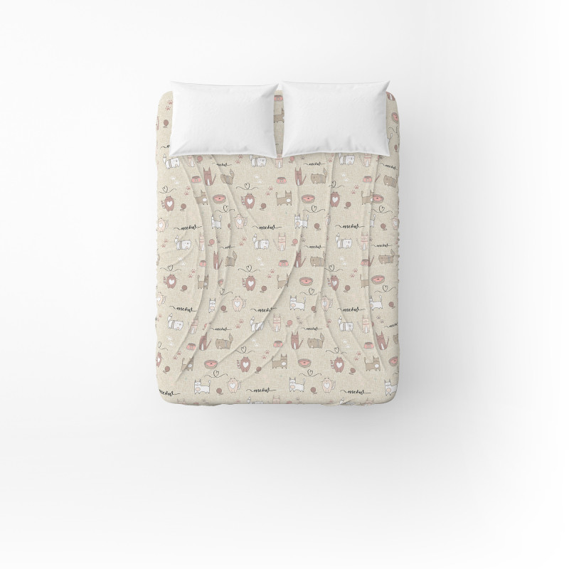 Простирадло бязеве Home Line "Котяча Радість" 150х215см (пісчано-рожевий) 175859