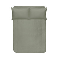 Простирадло на резинці з наволочками сатин premium Lotus Home - Leona оливковий 160*200+50*70 (2)