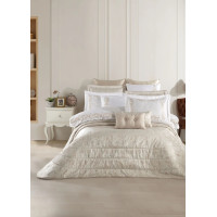 Набір постільної білизни з вишивкою та жакардовим покривалом Dantela Vita - Angelina bej бежевий євро