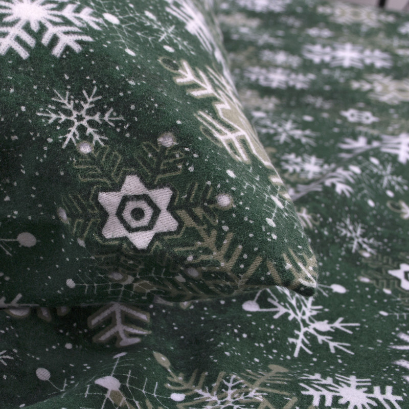 Постільна білизна Lotus Home Фланель - Snowflake зелений/білий полуторний