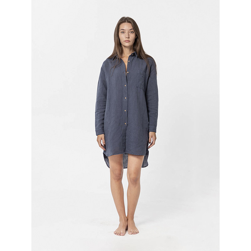 Домашня довга сорочка з льону Lotus Home - Bruma синій XL