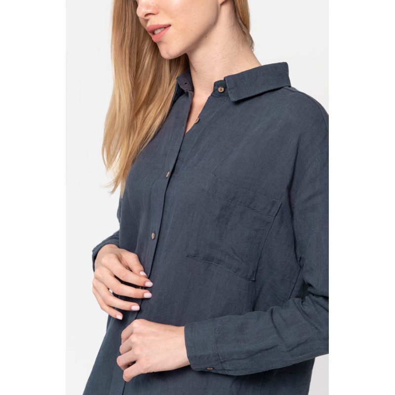 Домашня довга сорочка з льону Lotus Home - Bruma синій XL