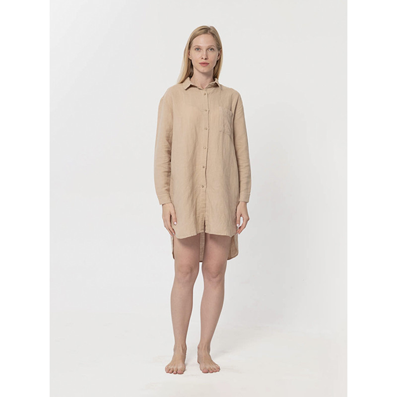 Домашня довга сорочка з льону Lotus Home - Bruma бежевий XL