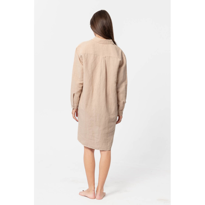 Домашня довга сорочка з льону Lotus Home - Bruma бежевий XL