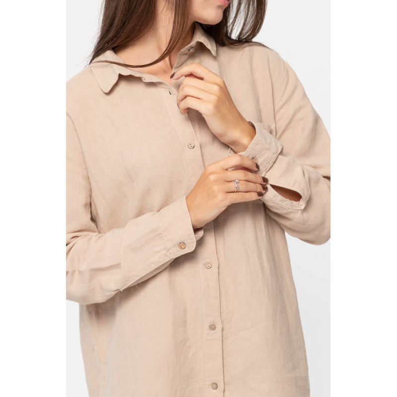 Домашня довга сорочка з льону Lotus Home - Bruma бежевий XL